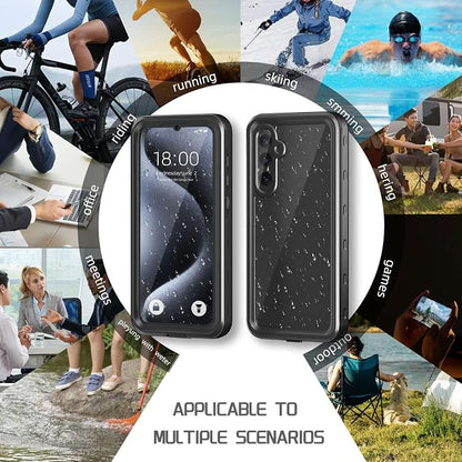 Omio for Galaxy A35 5G Waterproof Case, Full Body IP68 Underwater Clear Protective Case Built-in Screen Protector Heavy Duty Shockproof Case for Men Women, Black