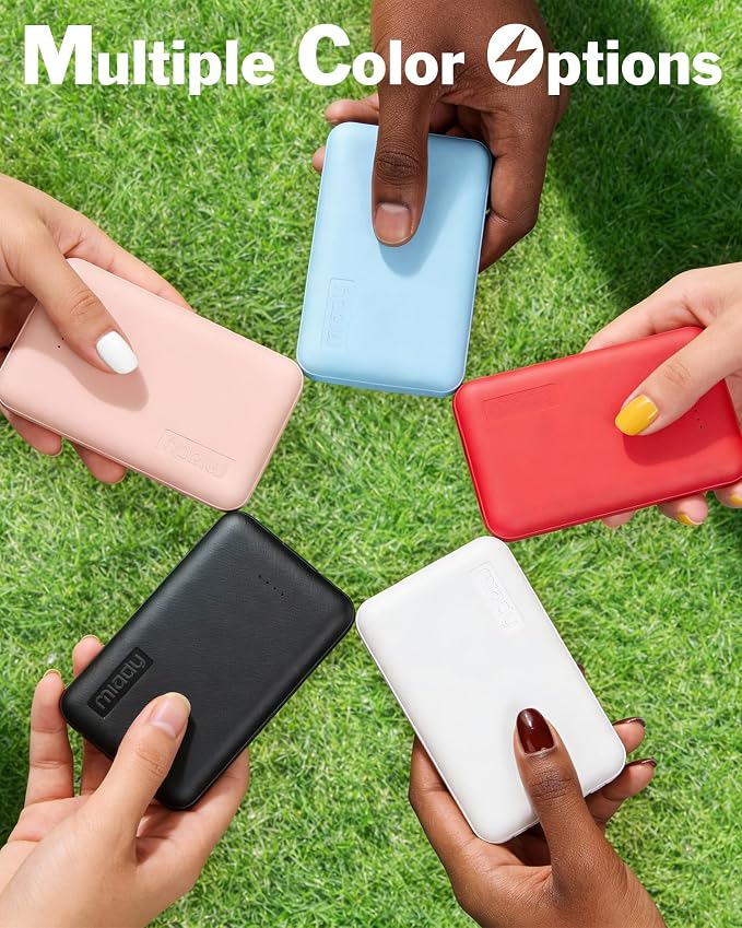 Miady 2-Pack Small Portable Charger 5000mAh Power Bank Travel Battery Pack | 5000mAh丨18.5Wh丨Type C in&Out丨Pocket Size丨Compatible with iPhone 17 Galaxy S24 Android etc丨Flight-Safe丨Lightweight丨Red+Blue