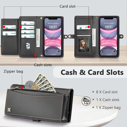 Wallet Case for iPhone 11 with Card Holder/Crossbody Wallet/Strap| RFID Blocking | Magnetic | Kickstand | Detachable | PU Leather Phone Case for iPhone 11,6.1 in,Black