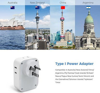TESSAN Australia Plug Adapter, New Zealand Power Adaptor, 2 Pack | 4 Outlets 3 USB Ports (1 USB C PD 20W), Type I Travel Plug to China Argentina Fiji