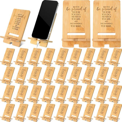 Ripeng 36 Pcs Employee Appreciation Gifts Bulk Bamboo Phone Stand for Desk Office Worker Thank You Gift for Administrative Team Coworkers Staff Graduation Nurse Teacher Week (Classic Work Pride)