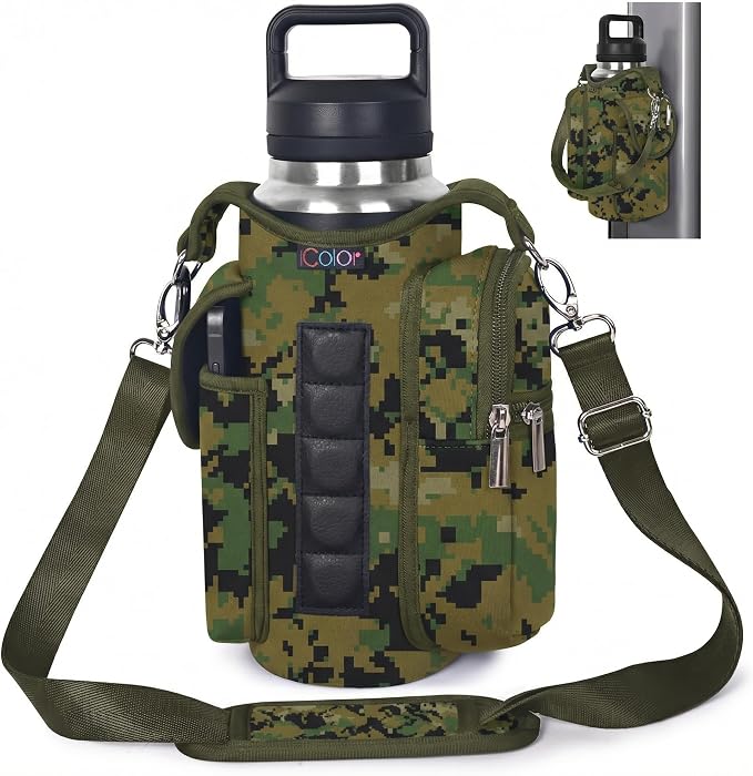 icolor Magnetic Gym Bag Water Bottle Carrier Holder with Phone Pockets & Shoulder Strap,Gym Magnetic Bag 5 Built-in Magnets Gym Accessories Organizer Sling Bottle Bag Pouch Sleeve