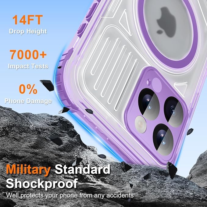 WIFORT for iPhone 16 Pro Waterproof Case, [IP68 Underwater] [Blue Light Filter Lens] [15FT Military Shockproof], Fit for Magsafe Full Body Magnetic Frosted Phone Case with Lanyard, 6.3" Purple