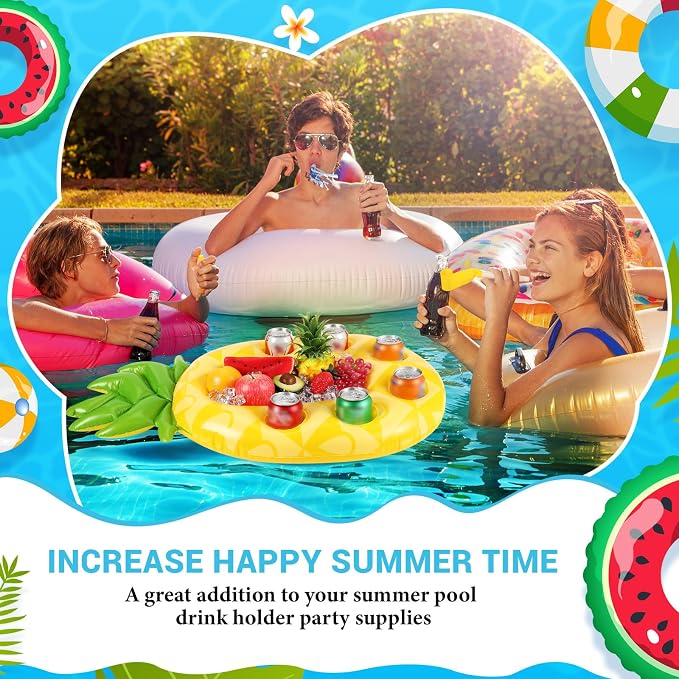 FillTouch Floating Drink Holder for Pool, Floating Cabana Bar, Hot Tub Drink Holder for Adults, Inflatable Pool Accessories(Classic Pineapple)