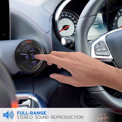 Pyle Car Wireless Bluetooth Audio Controller - Bluetooth Media Button Rated Marine Receiver Remote Control w/ USB, AUX, Mount for Car Truck Boat Marine PowerSport Vehicles - Pyle PLMRBTRD1