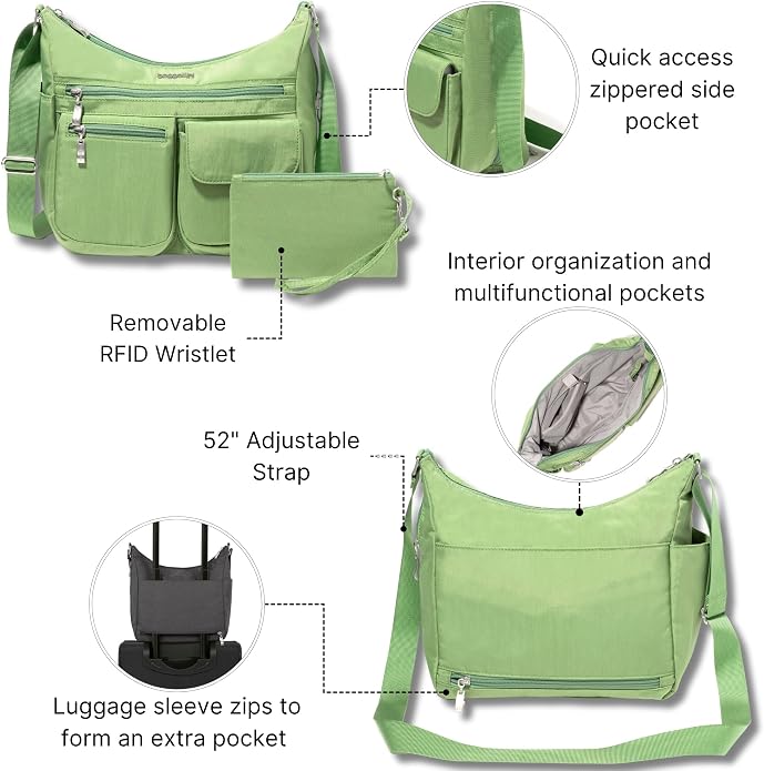Baggallini womens Everywhere Bagg Crossbody Women 11x9 Lightweight Nylon Hobo Water-resistant Travel Bag W/Rfid