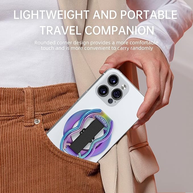 RESPECTED-BRO-Magnetic-Phone-Grip-Stand-with-Finger-Strap, 4-in-1 Magnetic Ring Holder, Kickstand and Elastic Strap for Phones, Universal Fit for iPhone 17/16/15/14/13/12, Android and Cases (Colorful)