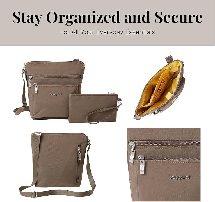 Baggallini Pocket Crossbody Bags for Women 8x8 Small Lightweight Durable Water-resistant Travel Purse W/Rfid