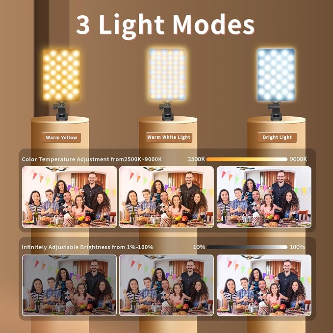 Selfie Light for Phone, 60 LED Phone Light with Rechargeable Clip and Adjusted 3 Light Modes, 2000mAh Video Light for iPhone iPad, Laptop, Makeup, TikTok, Selfie, Vlog, Video Conference