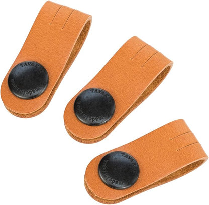 TAVARAT Cord Organizer, Long size, Cable Organizer, Charger Organizer, made in Japan, Genuine Leather, Cable Straps, (Long size, Camel, set of 3)