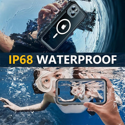 Red2Fire for iPhone 15 Case Waterproof, [Built-in Screen Protector & Camera Protector][Compatible with MagSafe][Full Body Shockproof][IP68 Waterproof][Dustproof] Phone Case 6.1" Black/Clear