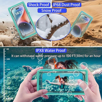 Waterproof Phone Case for Snorkeling with Lanyard IPX8 Underwater Touch/Photo Shockproof Heavy Duty Drop-Proof for iPhone 17 Pro Max/16/15/14 All Cell Phones-Green Shower Phone Case