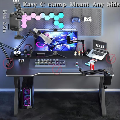 Low Profile Mic Boom Arm Stand 360° Rotatable Adjustable Compact and Foldable Table Microphone Arm Holds 2.5kg with 3/8" to 5/8" Screw Adapter for Game Streaming Podcast Broadcast (C Clamp Mount)