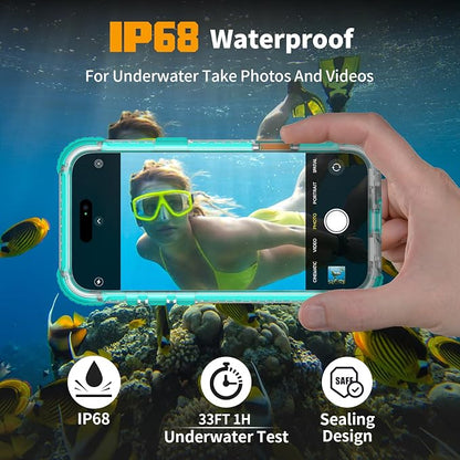 for iPhone 16 Waterproof Case, Compatible with MagSafe, IP68 Built-in Camera Control, Military Shockproof & Screen Protector for Water Sports, 6.1 Inch Frosted Teal