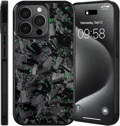 Hexafiber Phone Case,Forged Carbon Fiber Flakes Case,All-Inclusive,Support Wireless Charging,Anti-Slip Sides for iPhone Series (for iPhone 15 Pro Max,Green)