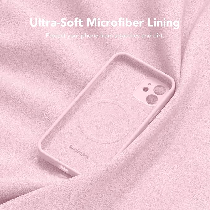 Magnetic for iPhone 12 Case, Compatible with MagSafe, [Full Camera Protection][Screen Protector] Silicone Shockproof Protective Phone Case for iPhone 12 6.1", Chalk Pink