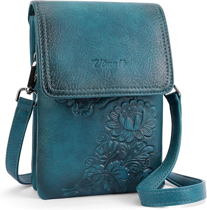 Small Crossbody Bags for Women Trendy Vegan Leather Cell Phone Bag Embossed Flower Design Wallet Purses with Strap