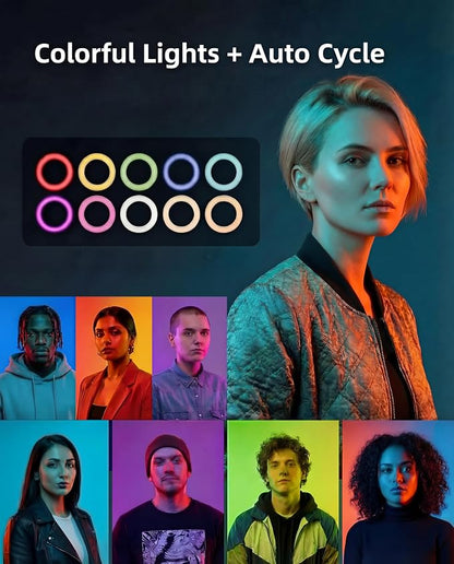 Ring Light for Phone, Magnetic Selfie Light with Tripod Stand, Rechargeable RGB Video Light, 10 Brightness Levels & 3 Cold Shoes for Recording, Vlogging, Influencers, Makeup
