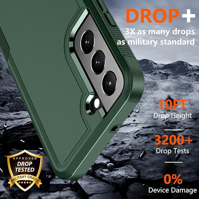 SPIDERCASE Designed for Samsung Galaxy S22 Case, [10 FT Military Grade Drop Protection],2 Pack [Tempered Glass Screen Protector+Camera Lens Protector] Heavy Duty Shockproof Case,Deep Green