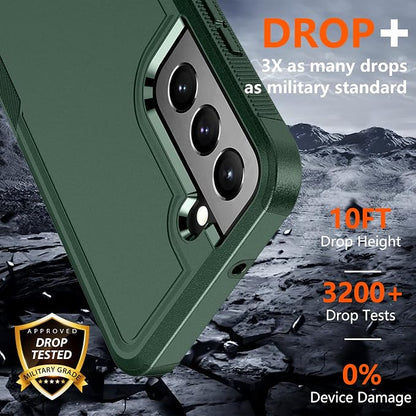 SPIDERCASE Designed for Samsung Galaxy S22 Case, [10 FT Military Grade Drop Protection],2 Pack [Tempered Glass Screen Protector+Camera Lens Protector] Heavy Duty Shockproof Case,Deep Green