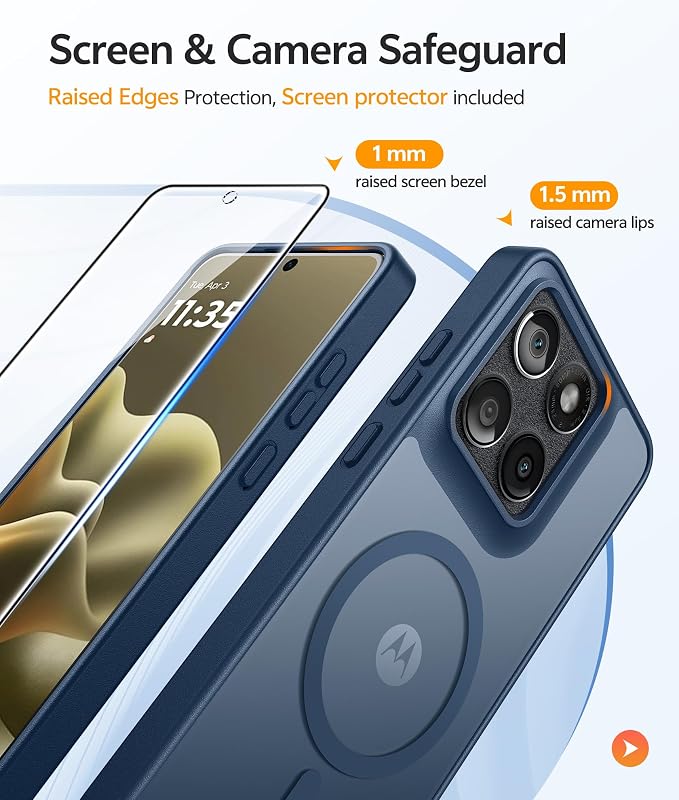 FNTCASE for Motorola Edge 2026 Case, Fit for Magsafe, Screen Protector Blue | Translucent Matte Magnetic Back, 14FT Military Grade Drop Protection, Shockproof Protective Phone Cover, Blue