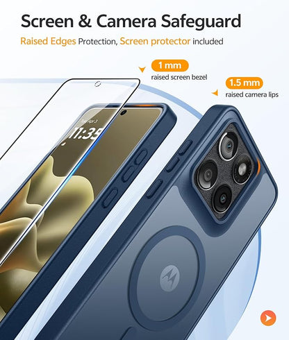 FNTCASE for Motorola Edge 2026 Case, Fit for Magsafe, Screen Protector Blue | Translucent Matte Magnetic Back, 14FT Military Grade Drop Protection, Shockproof Protective Phone Cover, Blue