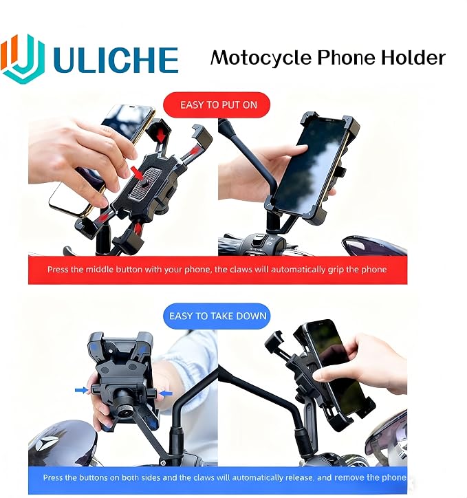 Motorcycle Rearview Mirror Phone Holder, Quick Release Motorbike Universal Phone Mount for Motorcycle Scooter Moped Rear View Mirror Phone Mount for 4.5-6.8 inch Cell Phone