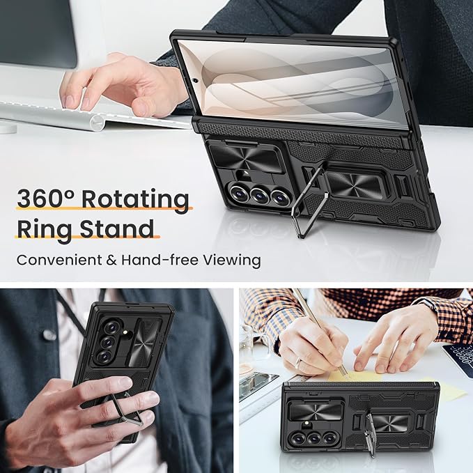 VEGO for Z Fold 8 Ultra Case with Built-in Hinge & Screen Protector, Black | Galaxy Fold 8 Ultra Case with 360° Rotating Kickstand & Camear Cover Heavy Duty Shockproof Rugged Case Fold 8 Ultra