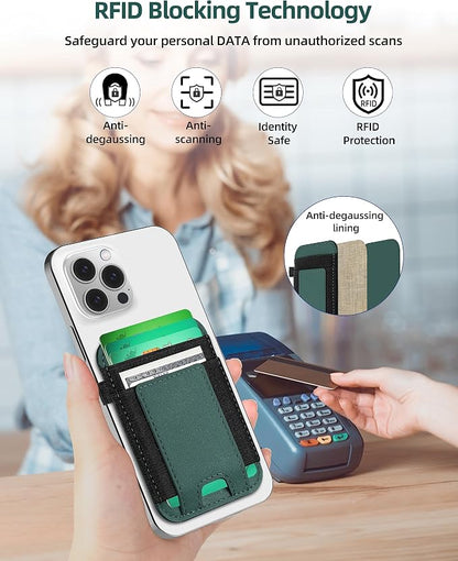 For Magsafe Wallet, Strongest Magnetic Wallet for iPhone 17/16/15/14/13/12 Series, for Magsafe Card Holder with 2 Card Slots, Magnetic Card Holder, RFID Blocking, Vegan Leather, Hold 7 Cards, Green
