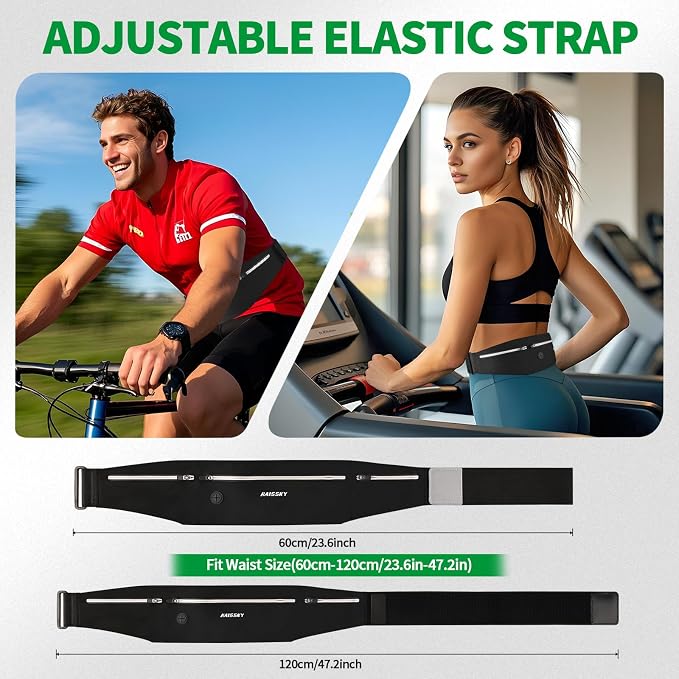 Slim Running Belt Fanny Pack for Men Women, Running Phone Holder, Waist Pack Runners Bag Money Belt with 3 Separate Zipper Pouch to Store Your Phone Key Money Safe, Waist Bag-Black