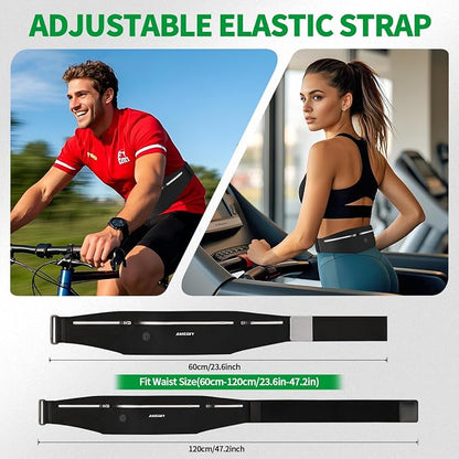 Slim Running Belt Fanny Pack for Men Women, Running Phone Holder, Waist Pack Runners Bag Money Belt with 3 Separate Zipper Pouch to Store Your Phone Key Money Safe, Waist Bag-Black
