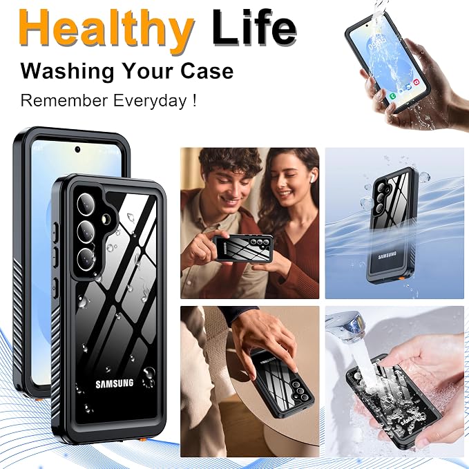 GOLDJU for Samsung Galaxy S25 Case Waterproof,IP68 Waterproof Dustproof Case with Built-in Screen Protector, Full Body Protective Phone Cover for Galaxy S25 6.2 Inch, Black/Clear