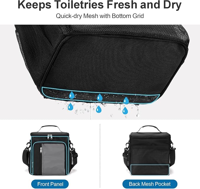 F-color Crossbody Shower Caddy with Phone Holder - Hands-Free Portable Toiletry Bag Fits Full-Size Bottles, Quick Dry Mesh Hanging Tote for College Dorm Essentials, Camping, Gym, Travel, Large, Black