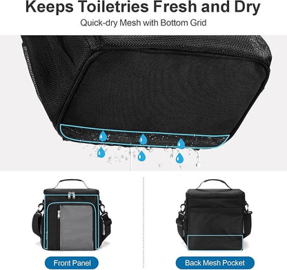 F-color Crossbody Shower Caddy with Phone Holder - Hands-Free Portable Toiletry Bag Fits Full-Size Bottles, Quick Dry Mesh Hanging Tote for College Dorm Essentials, Camping, Gym, Travel, Large, Black
