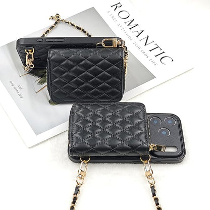 Compatible with iPhone 17 Air Case Wallet for Women, Stylish Crossbody Wallet Case with Detachable Chain Strap&Card Slots Holder, Quilted PU Leather Kickstand Phone Cases for iPhone 17 Air, 6.5 inch