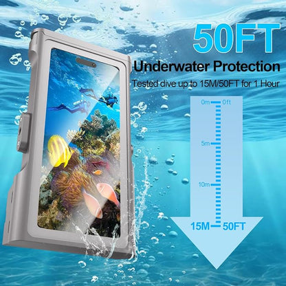 Beasyjoy Underwater Snorkeling Diving Phone Case for iPhone 16/15/14/13 Pro Max Samsung Galaxy S25/S24/S23 Ultra, Waterproof Professional Scuba Dive Case for Underwater Photo & Video, Gray