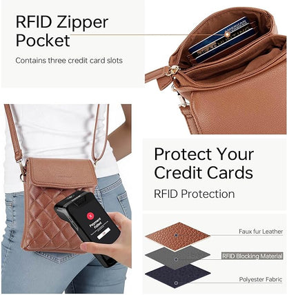 RFID Small Crossbody Purses for Women Quilted Cell Phone Purse with RFID Blocking Credit Card Slots