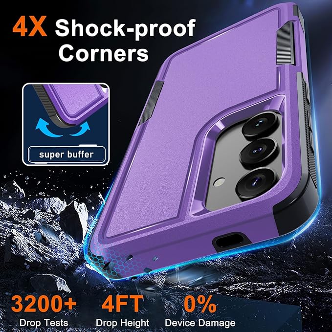 RMOCR Case for Samsung Galaxy S25 Plus, Full Body Heavy Duty Rugged Shockproof Protective Phone Cover with Lanyard Strap, Tempered Glass Screen Protector and Camera Lens Cover, Lavender
