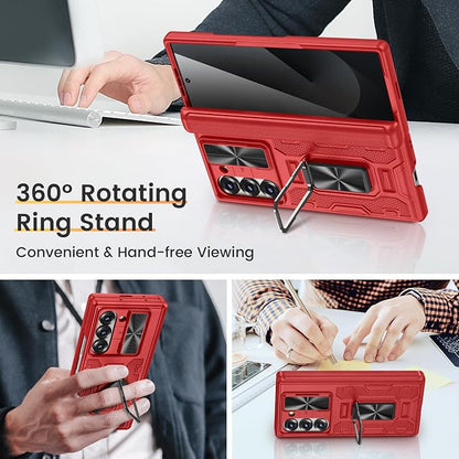 VEGO for Galaxy Z Fold 6 Case with Stand[Screen Protector & Anti-Peeping | Slide Camera Cover &Hinge Protection Full-Body Shockproof Protective Hard PC Privacy Phone Case for Samsung Galaxy Fold 6-Red