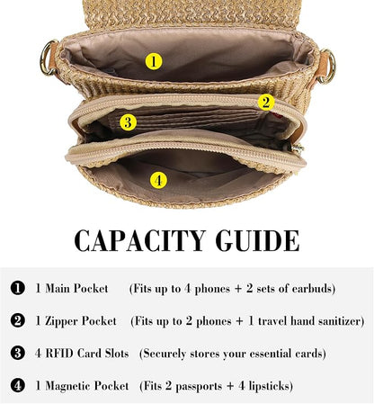 Haytijoe Faux Straw Crossbody Bags for Women Small Summer Purse RFID Woven Phone Bag Travel Beach Hawaiian Essentials Gifts