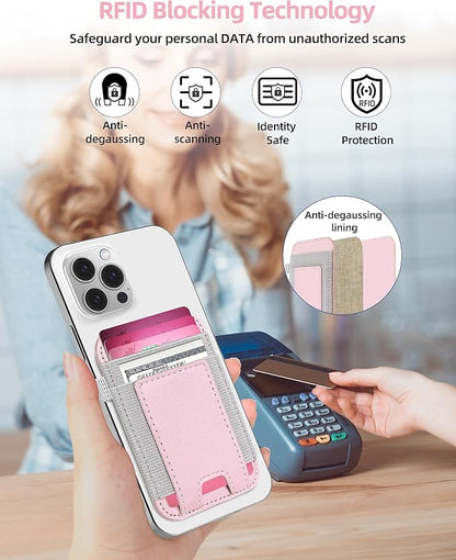 For Magsafe Wallet, Strongest Magnetic Wallet for iPhone 17/16/15/14/13/12 Series, for Magsafe Card Holder with 2 Card Slots, Magnetic Card Holder, RFID Blocking, Vegan Leather, Fit 7 Cards, Pink