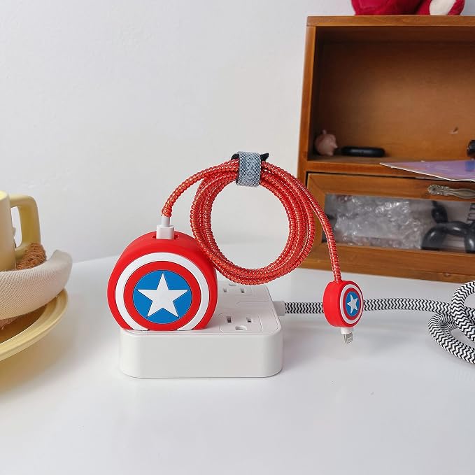 3D Cute Cartoon Charger Protector Case - Compatible for Apple 20W USB-C Power Adapter and Lightning Cable, No.17(4 in1)