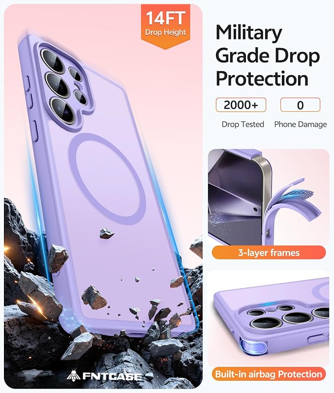 FNTCASE for Samsung Galaxy S24 Ultra Case, Compatible with Magsafe | Screen Protector, Full Camera Protection, Translucent Matte, 14FT Military Grade Drop Proof, Protective Phone Cover
