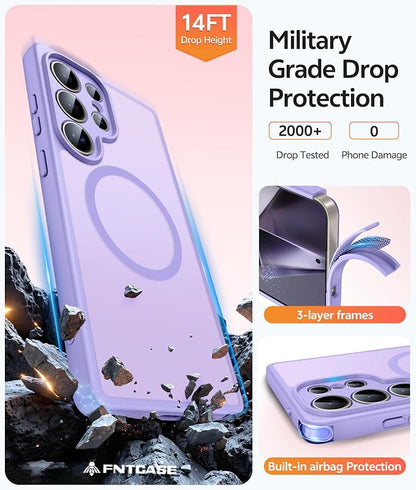 FNTCASE for Samsung Galaxy S24 Ultra Case, Compatible with Magsafe | Screen Protector, Full Camera Protection, Translucent Matte, 14FT Military Grade Drop Proof, Protective Phone Cover