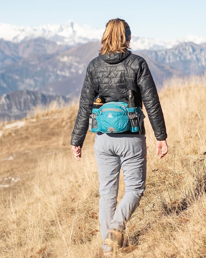 WATERFLY Fanny Pack Waist Bag: Fannie Pack 2 Water Bottle Holders Lumbar Belt Hiking Walking Running Jogging Camping Large Woman Man (Bottle Not Included)