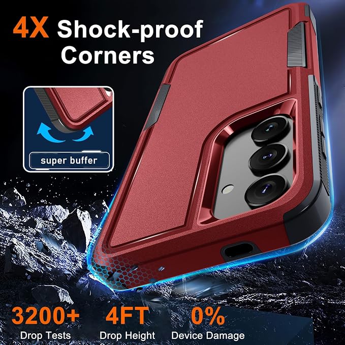RMOCR Case for Samsung Galaxy S25 Plus, Full Body Heavy Duty Rugged Shockproof Protective Phone Cover with Lanyard Strap, Tempered Glass Screen Protector and Camera Lens Cover, Red
