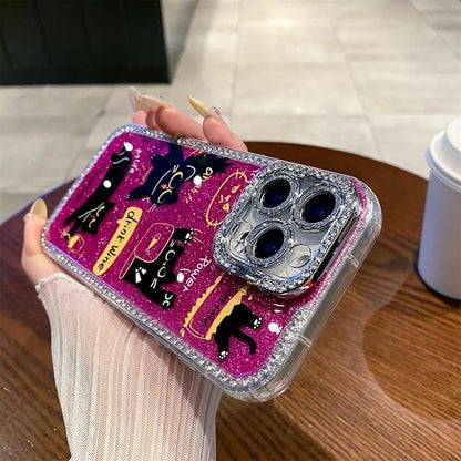 for iPhone 16 pro max Case Glitter Camera Lens Protector Phone Case for Women Girls Aesthetic Design TPU Shockproof Protective Case (Cat)