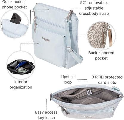 Baggallini Modern Pocket Crossbody Bag for Women, 8.5"x8.5" Handbag Purse with RFID, Lightweight Water-Resistant