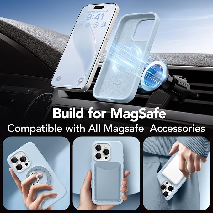 GONEZ Magnetic for iPhone 16 Pro Max Case, Compatible with MagSafe, Liquid Silicone Case, with Screen Protector + Camera Protector, Full Body Protective Shockproof Phone Cover 6.9", Blue