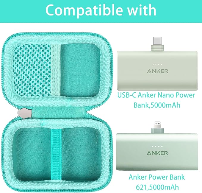 khanka Hard Travel Case with Anker 621 Nano Power Bank,5,000mAh Portable Charger,Case Only (Green)